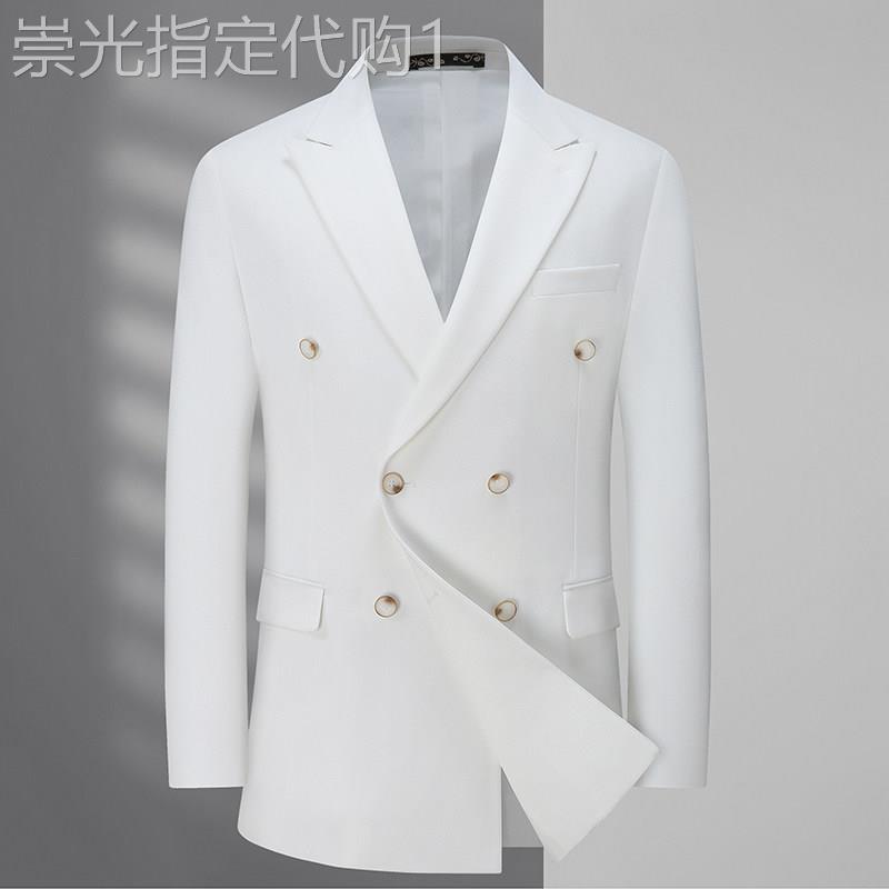 春夏季大尺码白色西装男轻薄商务休闲 双排扣西服英伦风单西韩版