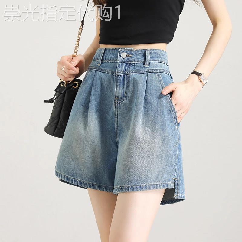 休闲牛仔短裤女夏季薄款2026新款设计感不规则高腰A字阔腿五分裤