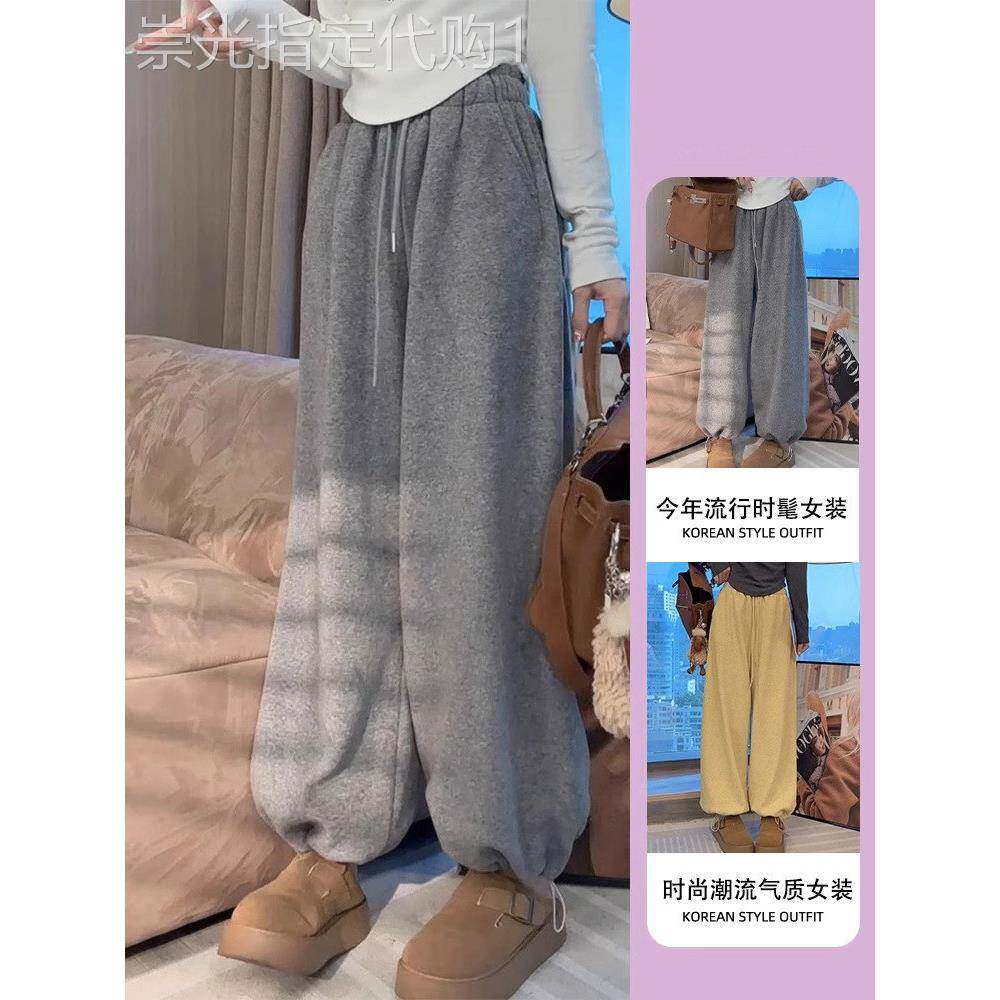 灰色运动裤女秋冬季加绒2025新款宽松束脚卫裤小个子休闲阔腿裤子