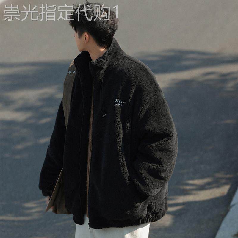 摇粒绒棉服外套男潮牌冬季加绒加厚宽松羊羔毛棉衣男保暖休闲夹克