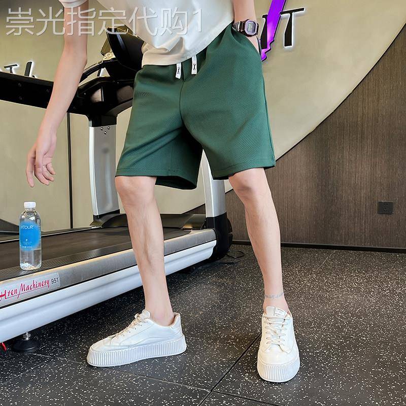 休闲短裤男夏季2025新款美式高级感运动五分裤潮牌斜纹绿色沙滩裤