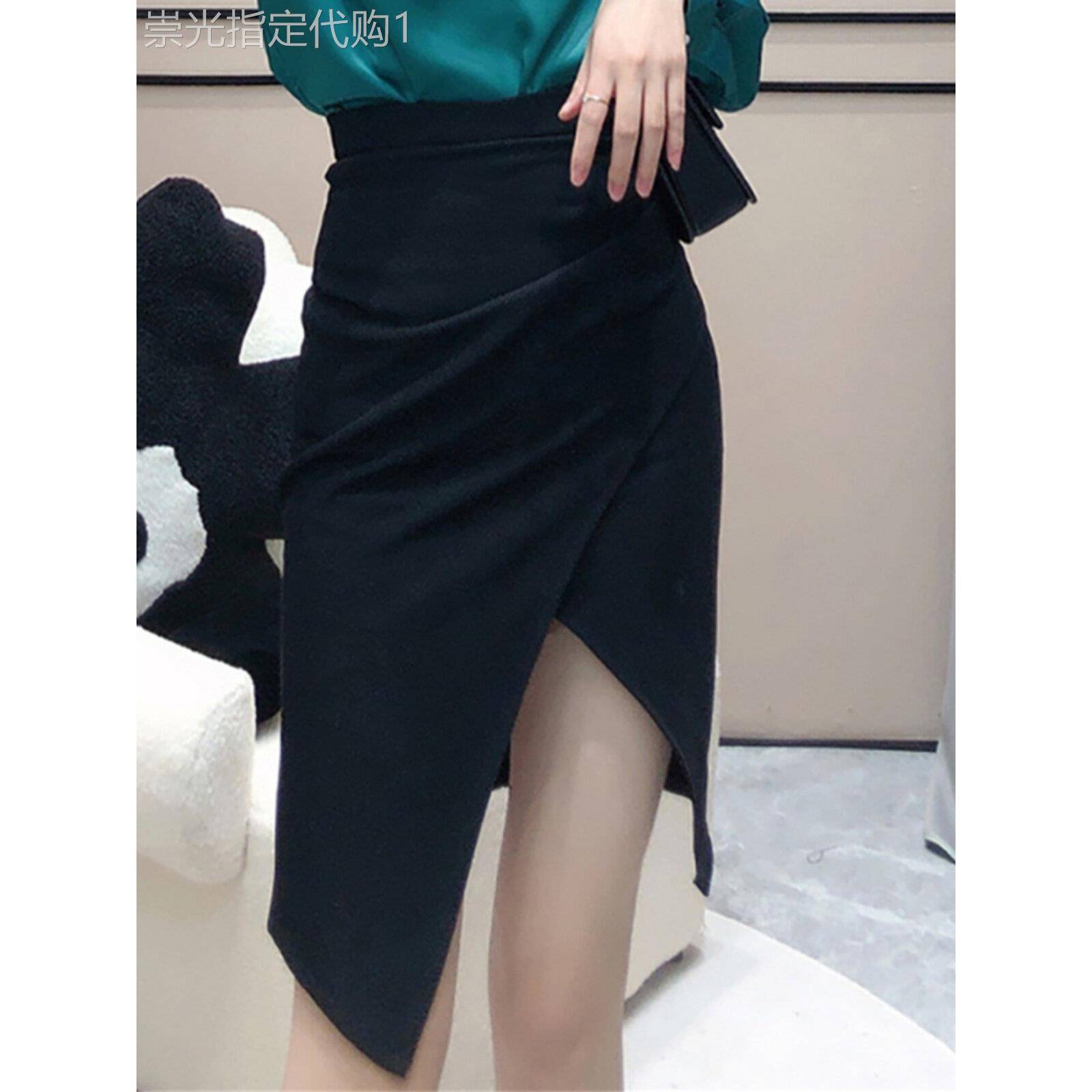 黑色半身裙女2025秋季新款设计感小众高腰开叉性感辣妹a字包臀裙