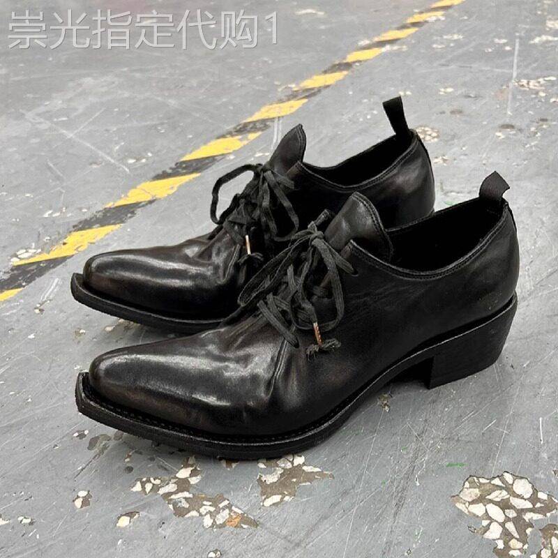 【高品质】男女固特异翘头粗跟尖头巫师鞋水洗皮复古暗黑小皮鞋潮