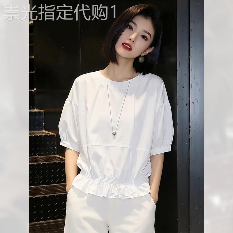 百搭遮肉白色套头衬衫女夏季2026年新款简约休闲短袖洋派时尚衬衫