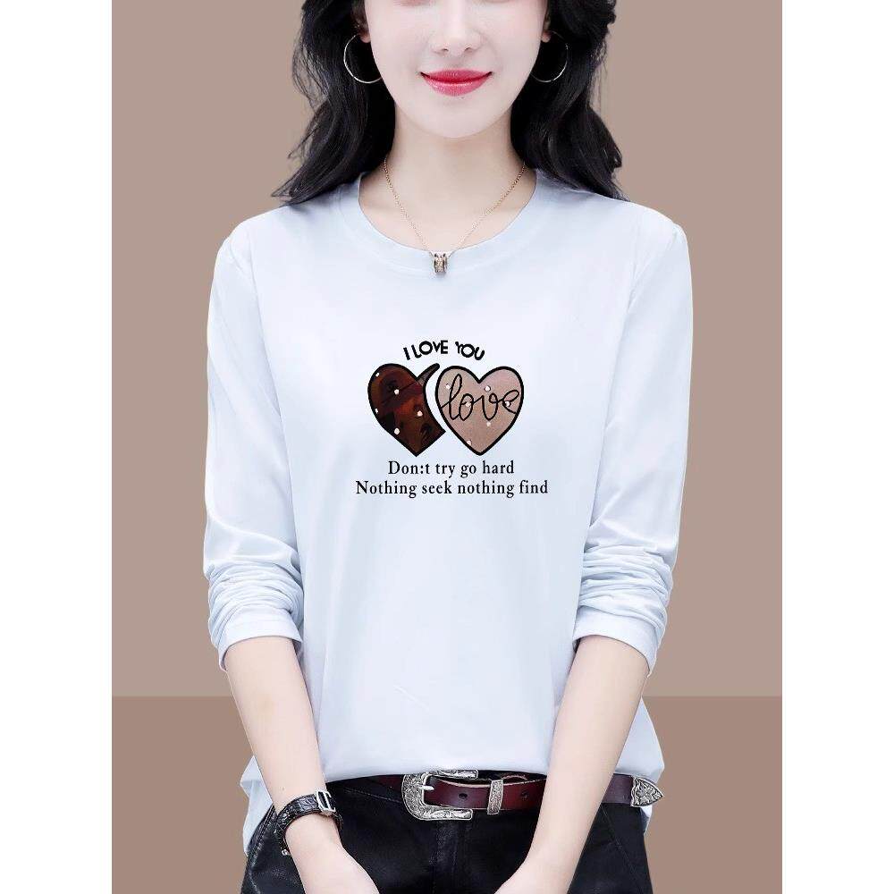 潮牌早秋纯棉白色长袖t恤女春秋薄款秋季新款宽松内搭打底衫上衣T