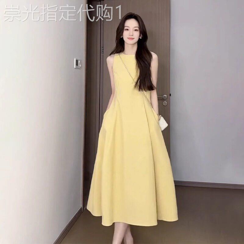 潮牌法式高级肌理感无袖背心洋装女夏季宽松显瘦慵懒风长版裙子