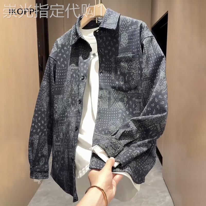 高端男士潮流新款翻领牛仔外套2026春季时尚燕尾衬衫休闲夹克上衣