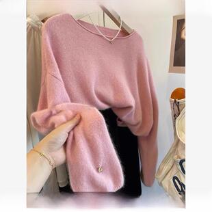 Rouje tusse粉色羊绒毛衣女秋冬季高级感软糯羊毛针织衫打底上衣