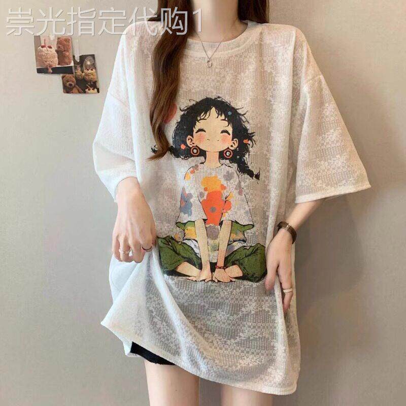 潮牌大尺码蕾丝提花短袖T恤女夏季2025年新款时尚百搭宽松显瘦上
