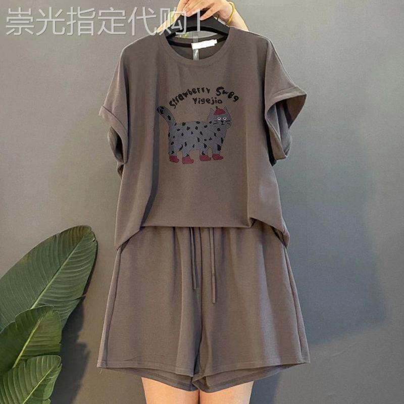 运动套装女夏季薄款2026新款大尺码短袖t恤短裤宽松显瘦休闲两件