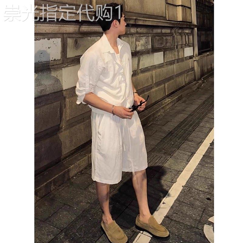 轻奢老钱风亚麻套装男2026夏季小马刺绣高级感防晒衬衫短裤套装