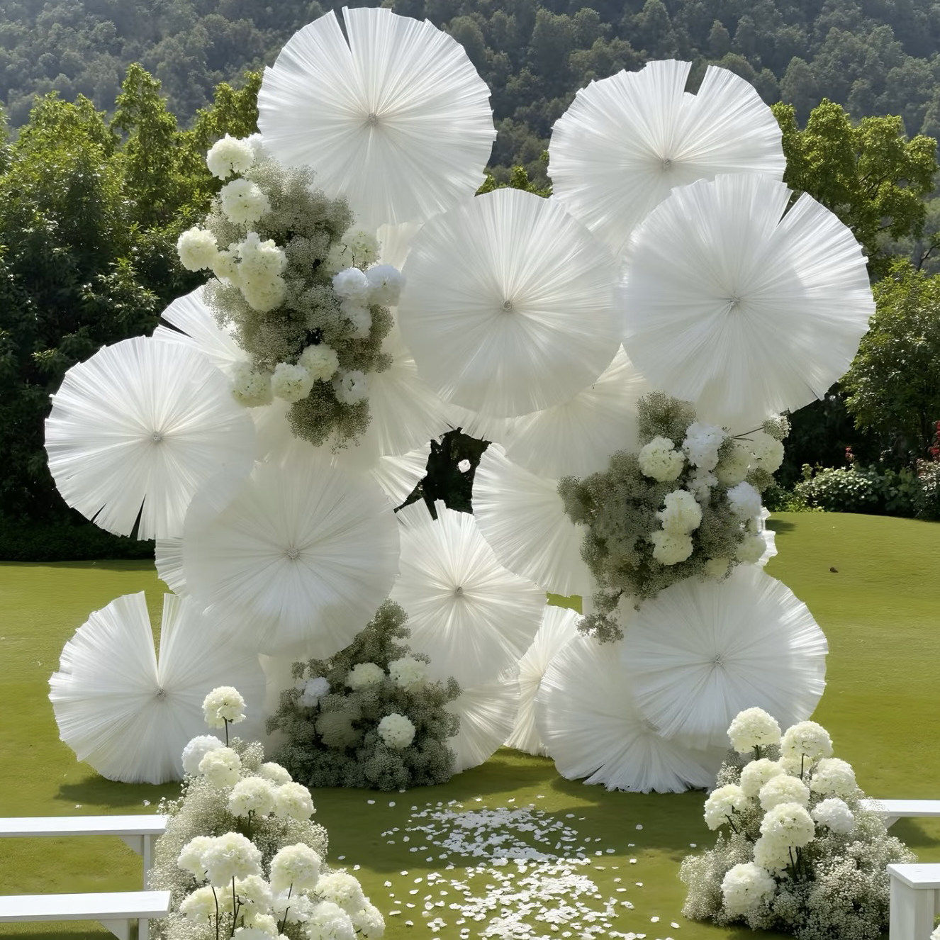 户外草坪婚礼花艺背景墙网纱雪花圆形白色花装饰酒店婚礼堂宴会厅,节庆用品/礼品,婚庆绢花,淘宝优惠券,粉丝福利购,淘宝优惠卷