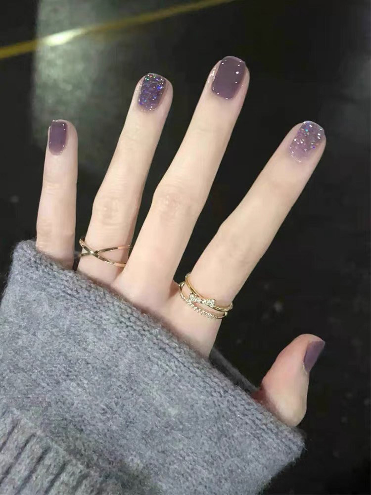 酱葡萄色指甲油胶2021年新色网红流行冰透烟紫色系美甲套装小套系