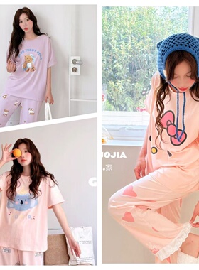 26年夏季新品女睡裙纯棉短袖长裤睡衣140斤以内宽松大码家居服