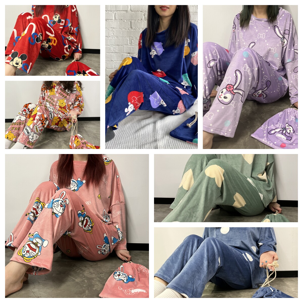 2025韩国外单出口套装海岛绒长袖长裤两件套布袋睡衣女家居服加绒