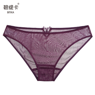 女 头 真丝透明性感内裤 紫色简约舒适低腰小裤 薄款 情调女士三角裤