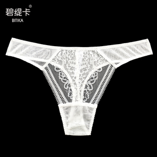 真丝低腰无痕丁字裤女 秋冬舒适透明网纱女式内裤 黑色蕾丝小裤头