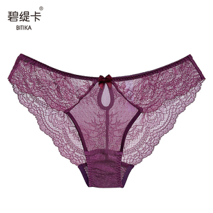 紫色情调低腰法式 头 真丝性感女士内裤 蕾丝裤 透明网纱薄款 三角裤