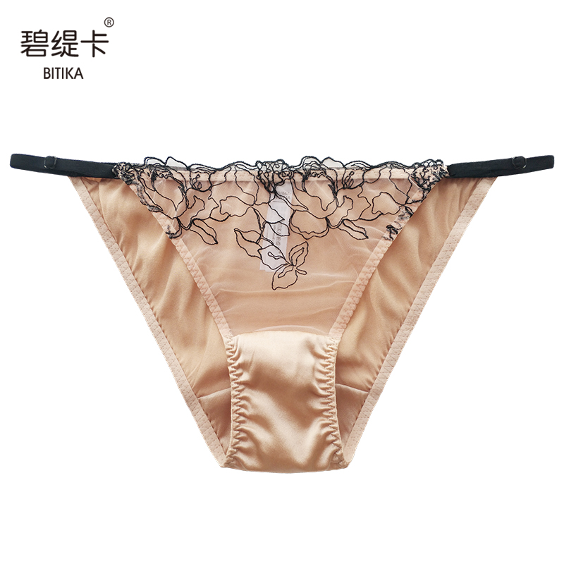 桑蚕丝性感女士内裤透明蕾丝裤头