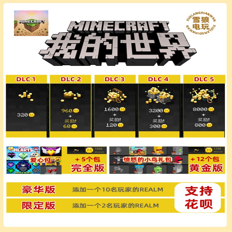 我的世界 硬币金币充值 Minecraft JAVA全平台通用 代充Realm代购