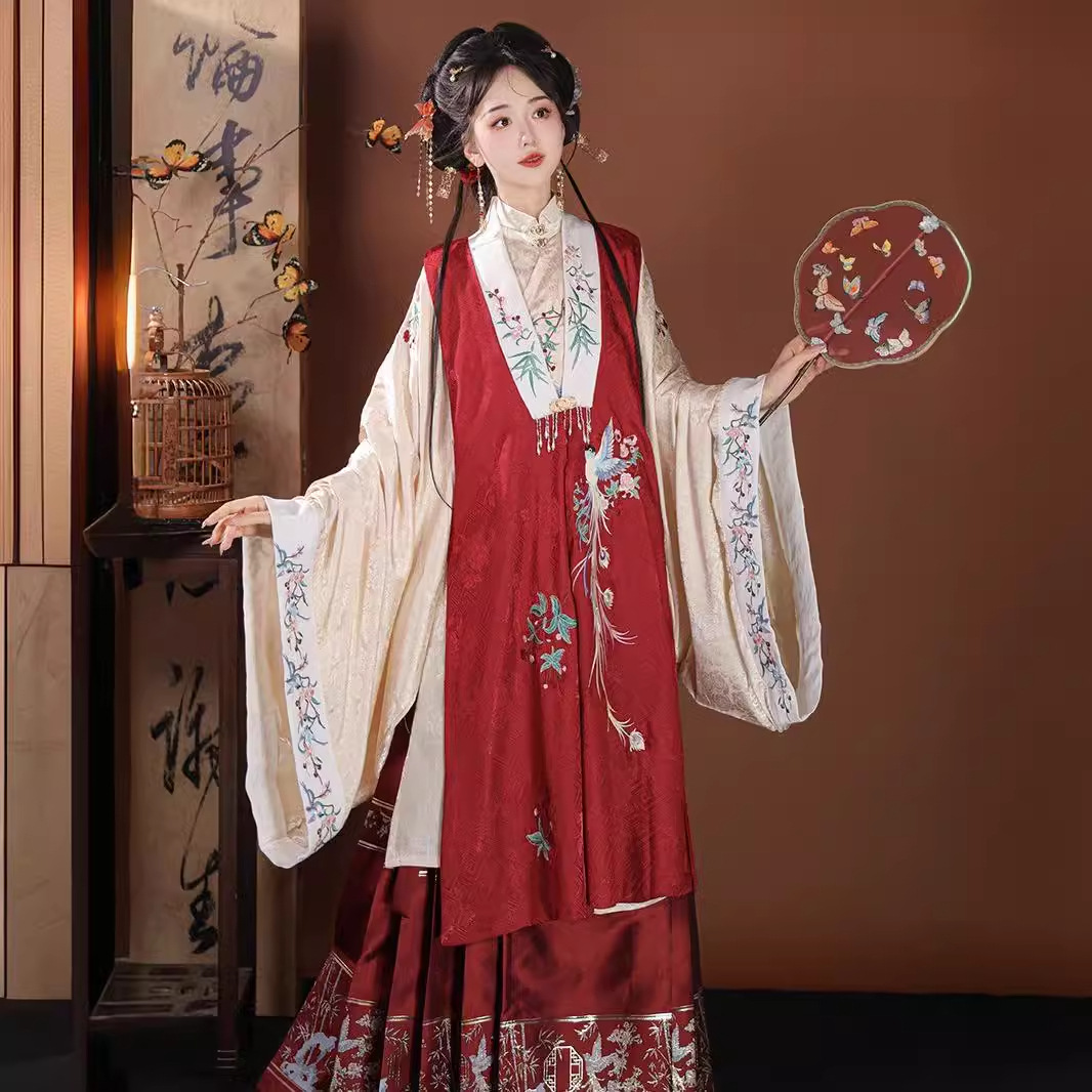 新品原创汉服女明制立领长衫比甲马面裙重工刺绣古装日常套装秋冬