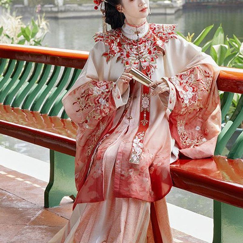 正版原创汉服女2024新款明制印花立领衫云肩汉元素日常套装春秋款