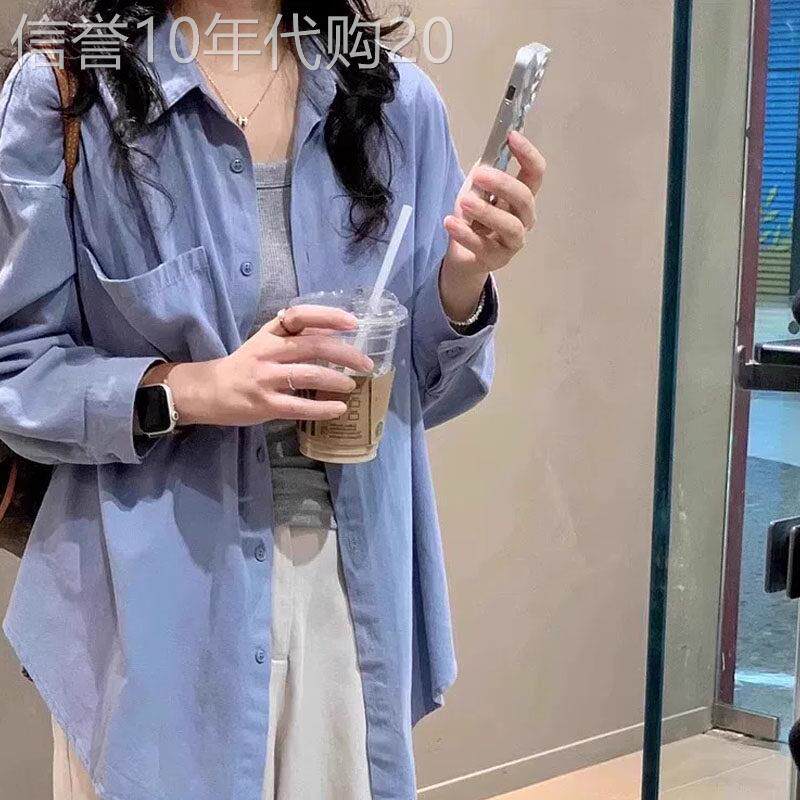 法式蓝色衬衫女早春季2026欧货韩系宽松休闲polo衬衣长袖外搭上衣