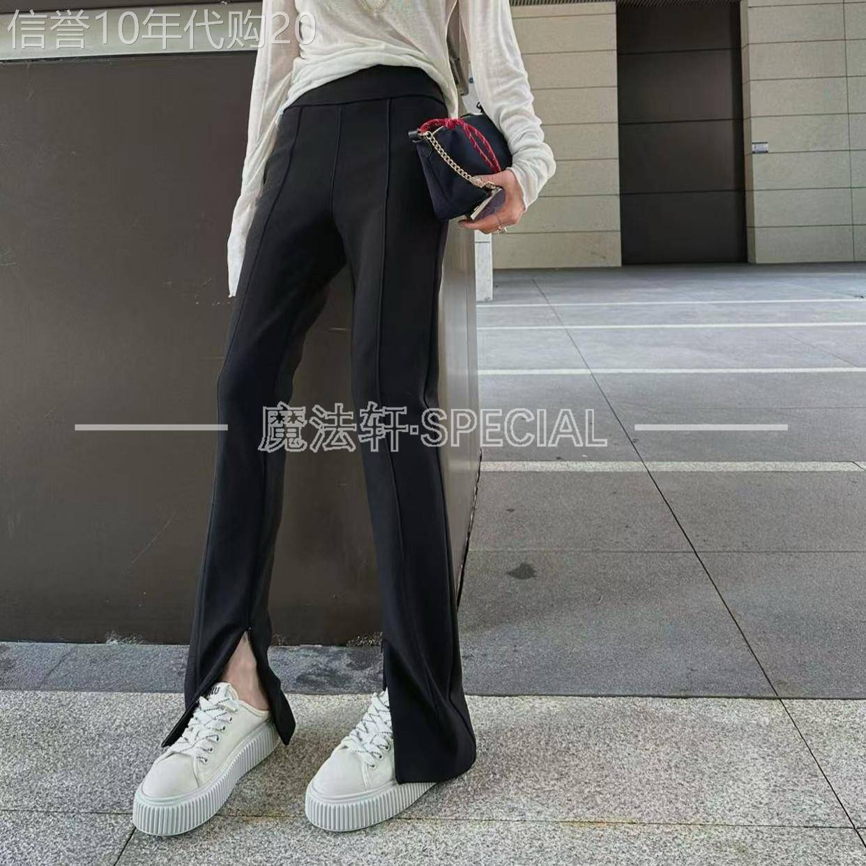 前线条侧拉链休闲裤女款2025春夏新款纯色高腰修身长裤子欧洲站q