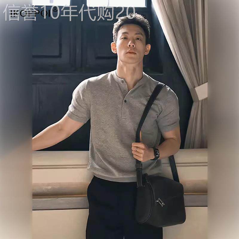 高端男士美式亨利领短袖polo衫2025夏季重磅正肩袖口收紧半袖T恤