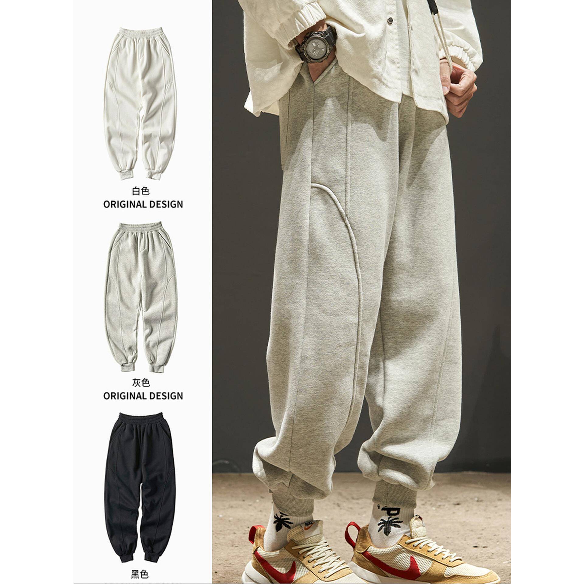 潮牌美式覆古卫裤男士秋冬款加绒加厚宽松束脚运动裤休闲裤子男裤