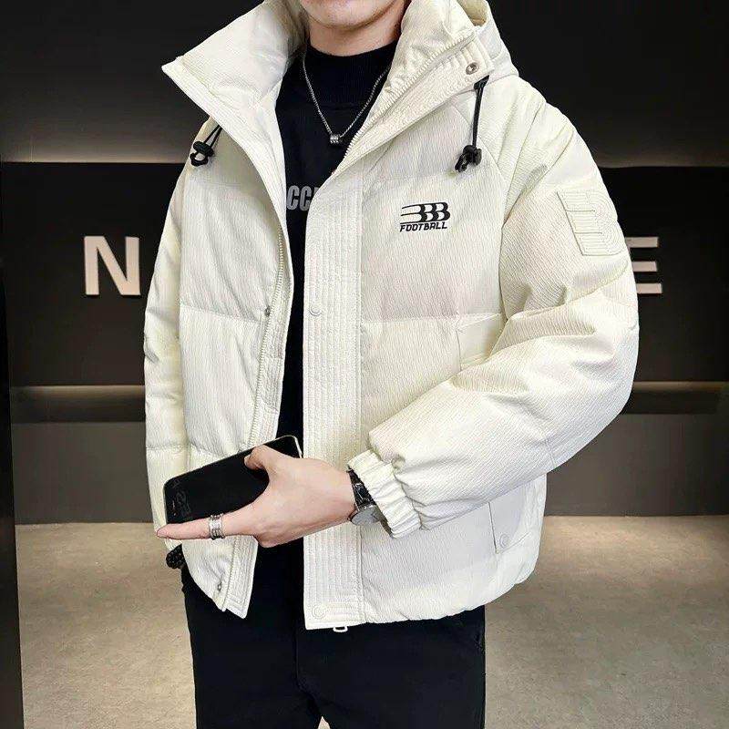 潮牌新款休闲连帽羽绒服男款高端百搭保暖免洗白鸭绒潮流夹克外套