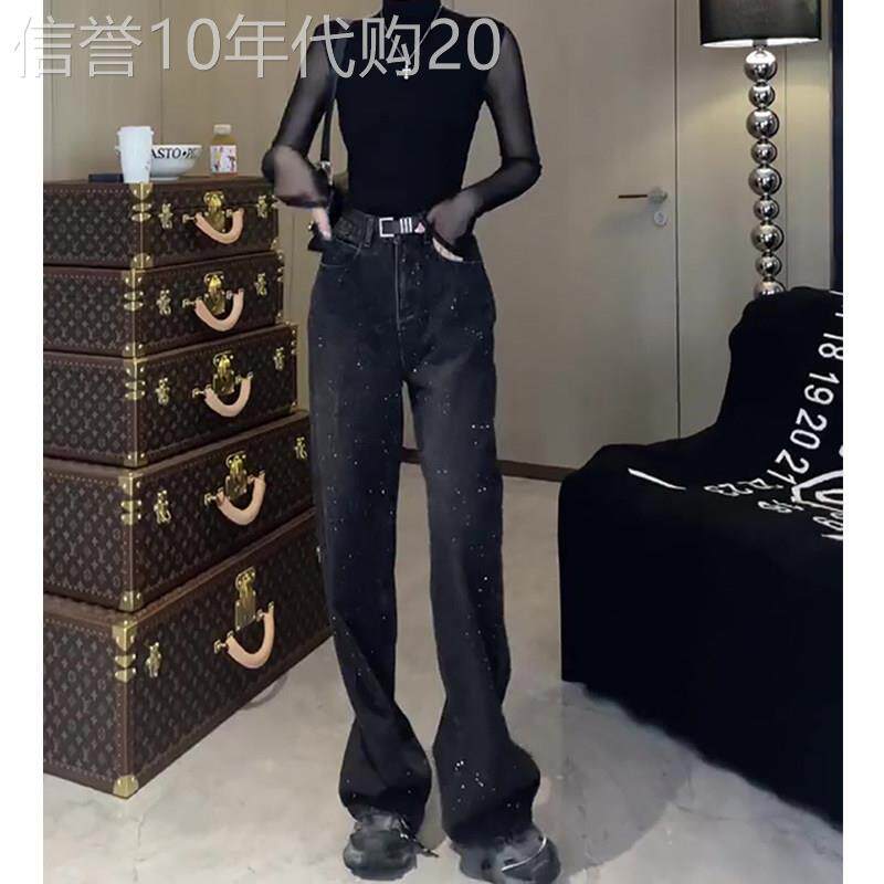 烫钻牛仔裤女冬季2025新款气质减龄高腰显瘦长款直筒阔腿休闲长裤