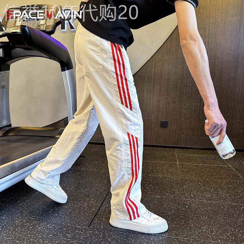 潮牌条纹直筒休闲裤男士2026新款春秋季男裤速干宽松运动裤子男款
