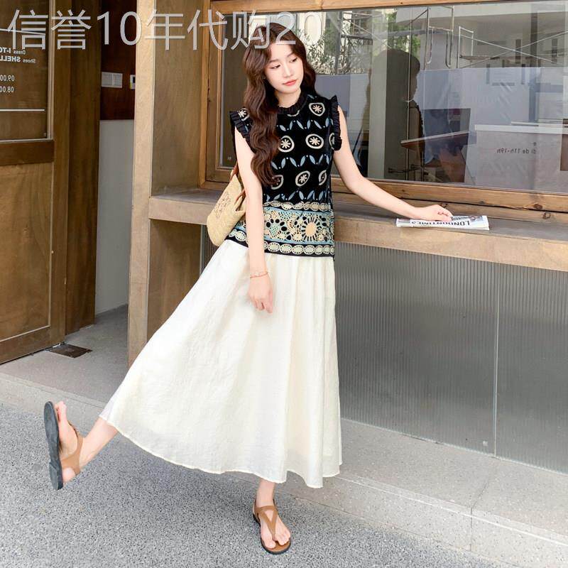 法式复古印花丝绒背心套装女2026夏季新款气质高级感半身裙两件套