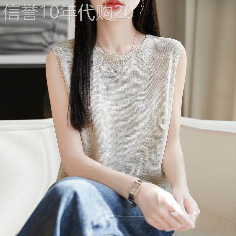冰丝亚麻无袖背心女夏外穿2026新款薄款宽松显瘦内搭打底针织上衣