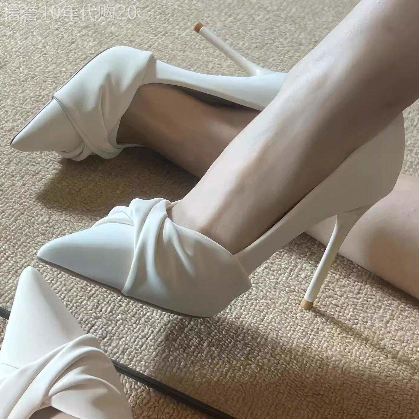 真皮尖头包鞋女春秋2026新款法式气质秀禾服婚鞋不累脚细跟高跟鞋