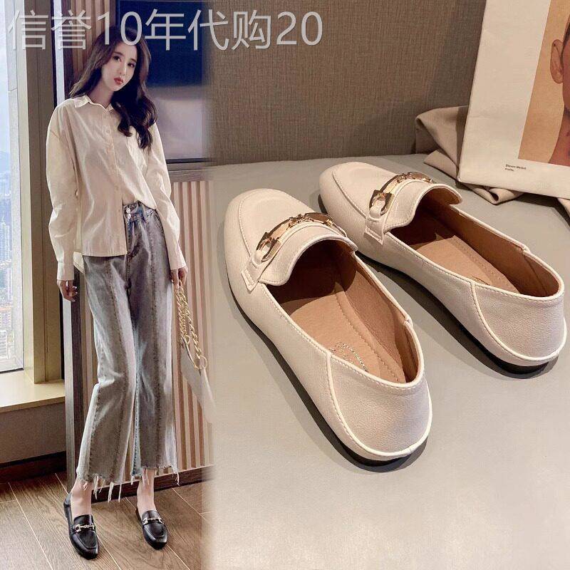 单鞋女2025春秋新款平底软底一脚蹬小皮鞋法式乐福鞋网红豆豆鞋子