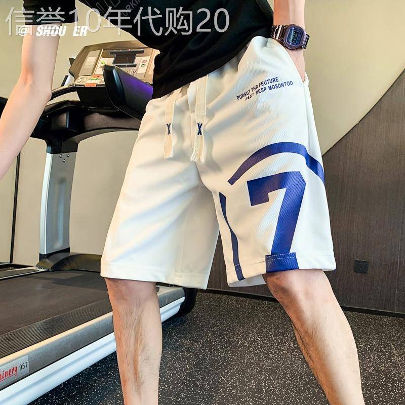 冰丝短裤男士夏季日系高街字母印花运动裤子潮流痞帅百搭五分裤薄