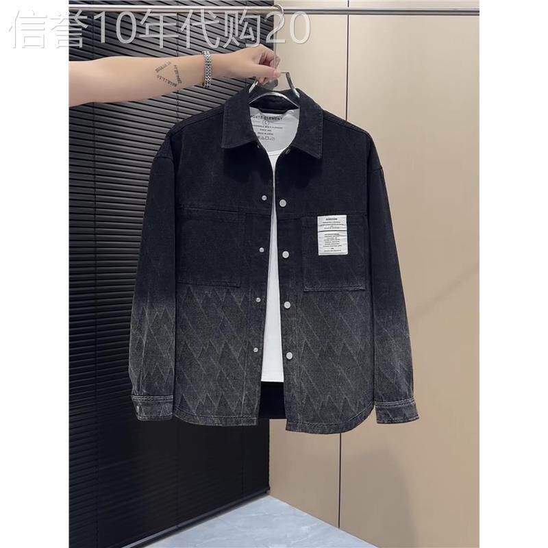 潮牌美式复古宽松百搭翻领牛仔外套男士秋季新款休闲风显瘦衬衫
