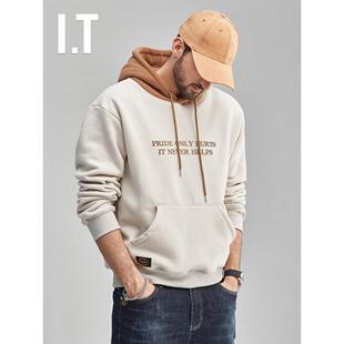 香港时尚品牌400g重量级男式秋冬连帽衫宽松加厚配色连帽衫男式春