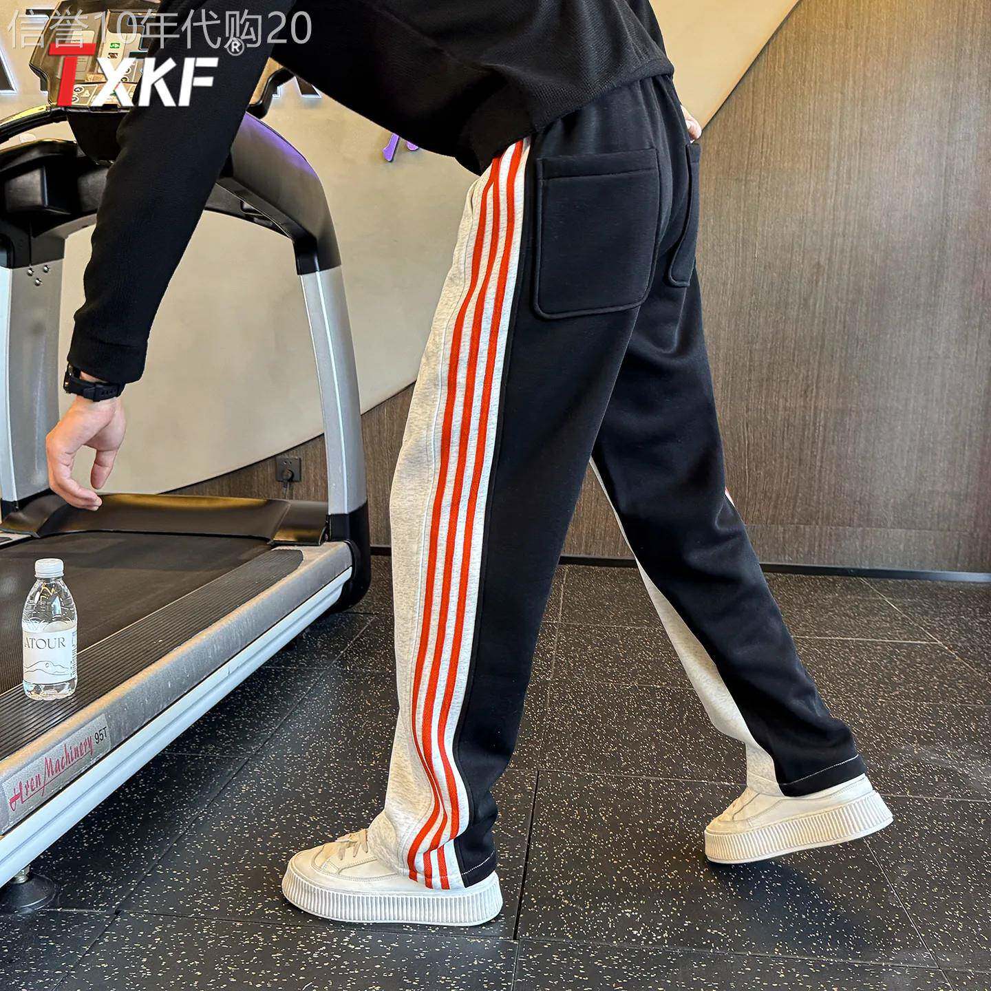 潮牌拼色条纹卫裤男士裤子男款秋春2026新款冬季男裤直筒休闲裤男
