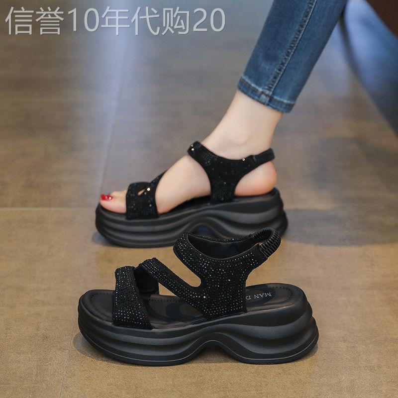 香港真皮厚底法式凉鞋女夏季外穿2026新款增高软底罗马松糕沙滩鞋