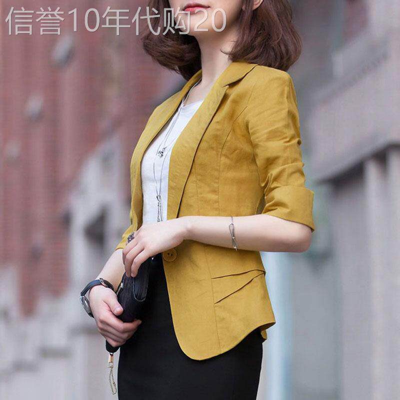 2026夏季新款韩版修身棉麻小西装女短外套七分袖薄款显瘦亚麻西服