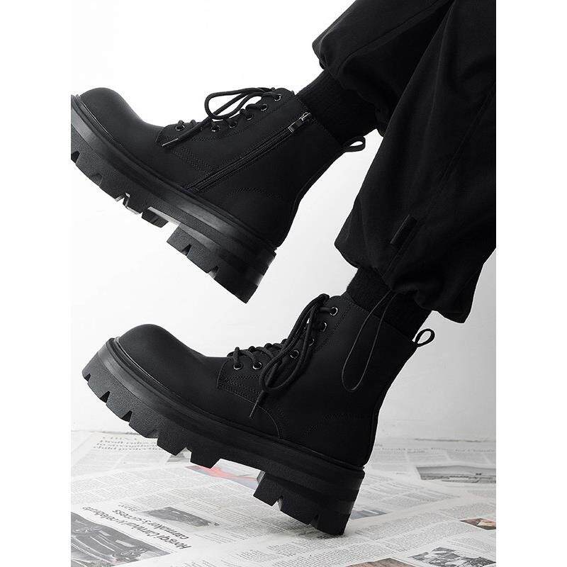 欧洲站马丁靴男款厚底增高皮鞋2025春秋新款皮靴哑光高帮德比靴子