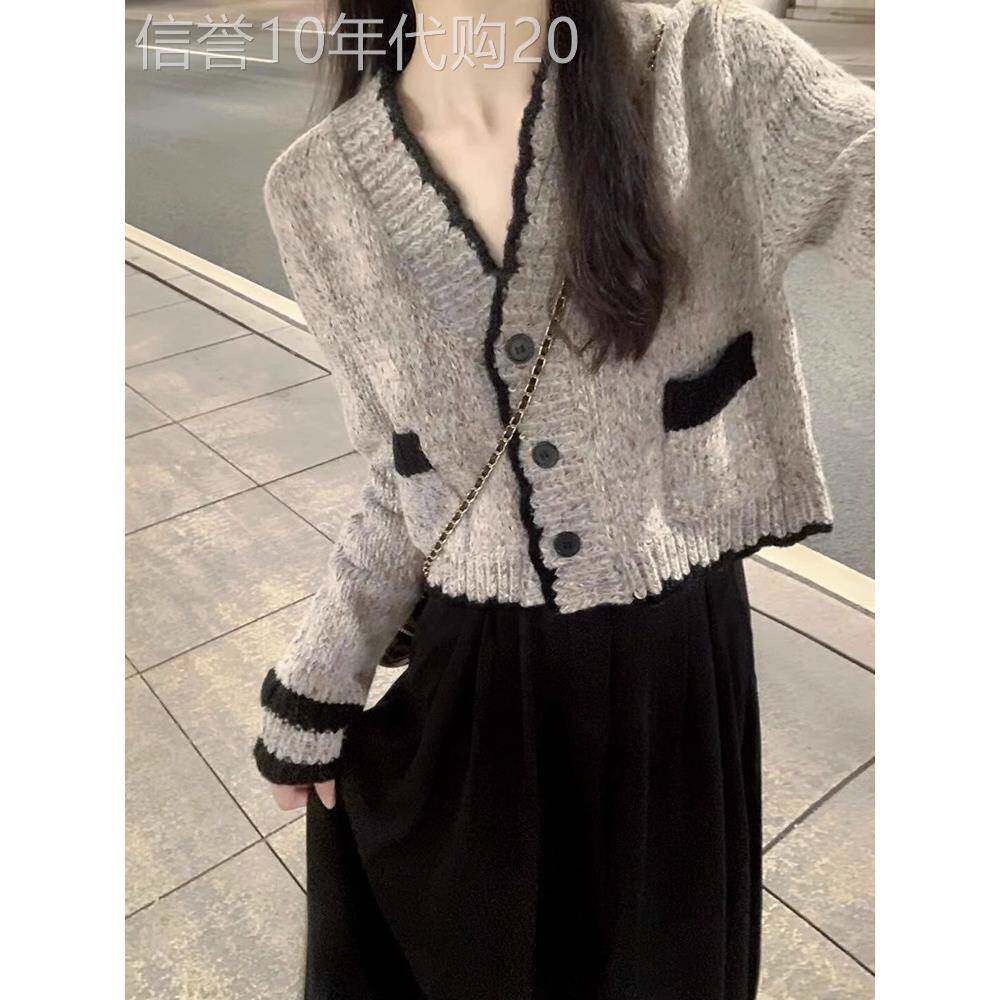 日系2025春秋新款法式小香风V领短款开衫毛衣女高级感针织衫外套