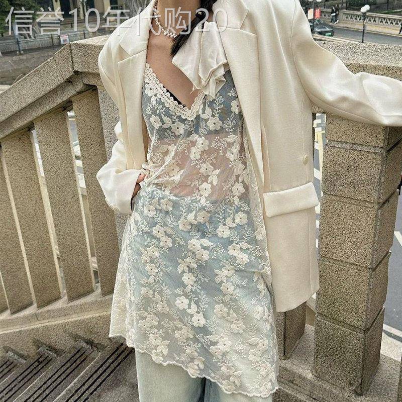 叠穿神器蕾丝吊带洋装女2026新款度假风V领纱裙中长版罩裙外搭