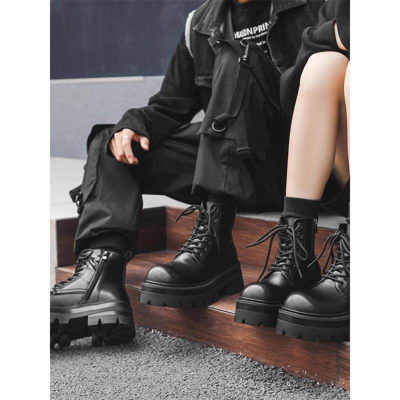 情侣款德比靴厚底增高马丁靴男款2025新款高帮皮鞋英伦风中帮皮靴