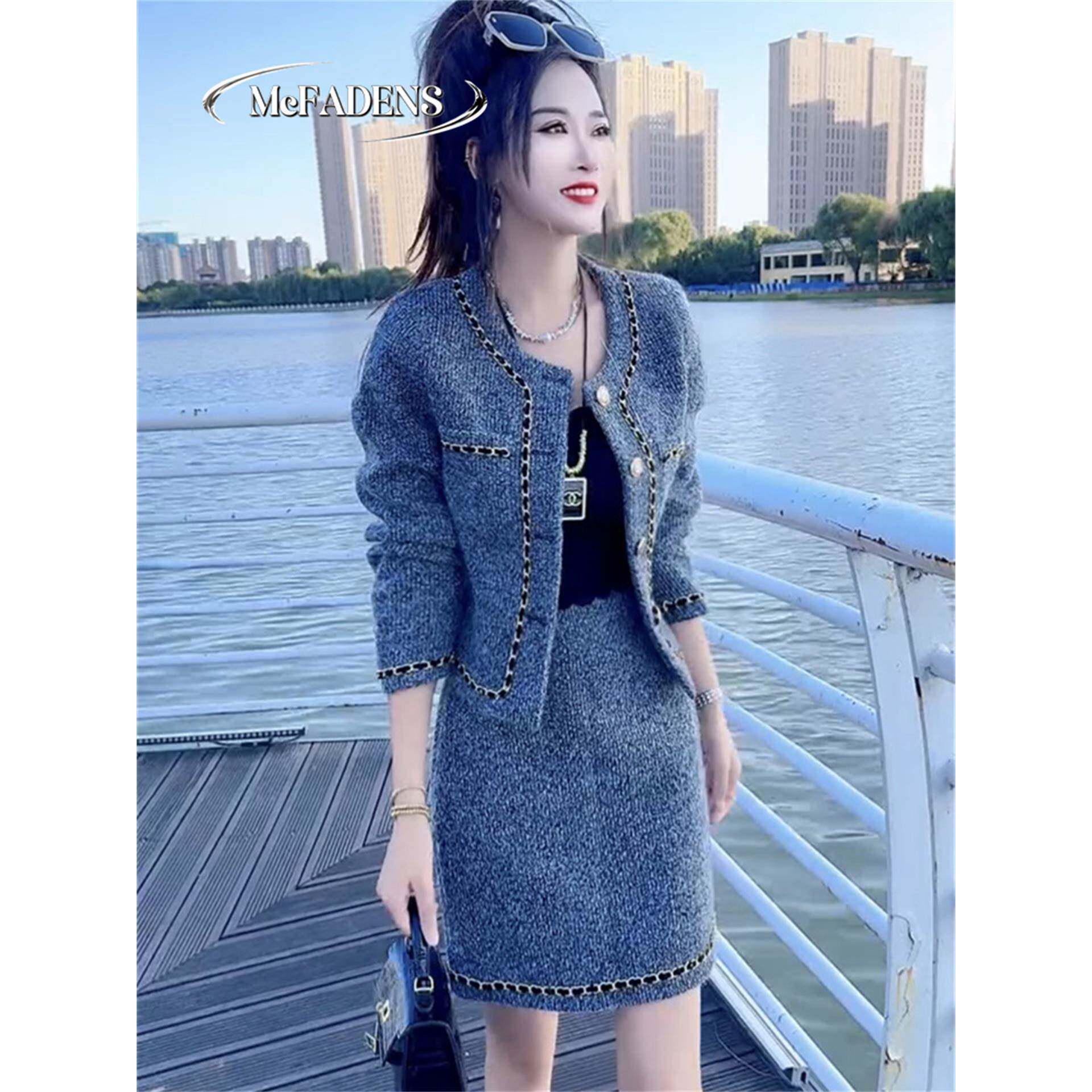 香港小香风套装裙女冬款高级感名媛风水貂绒加厚外套半身裙两件套