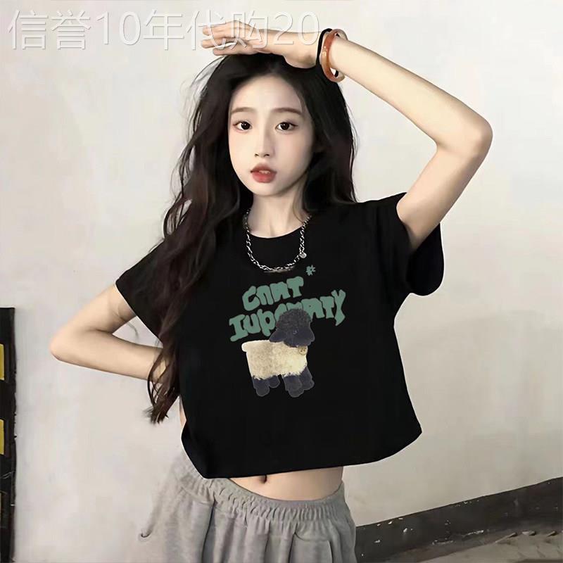 黑色圆领宽松纯棉短袖T恤女夏欧货2026新款短款辣妹时尚洋派T恤