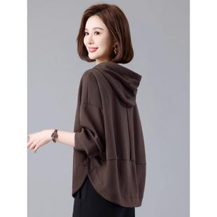 遮肚上衣春 时尚 加绒休闲连帽卫衣女2025新款 春秋减龄宽松中年薄款